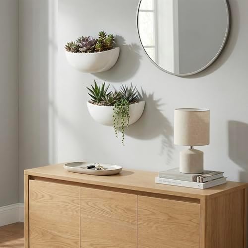 MyGift White Ceramic Wall Planters Half Bowl Hanging Vase Set of 2 - Image 3