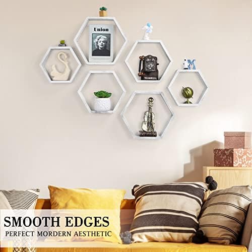 Hexagon Floating Shelves Set of 6, Wall Mounted Wood - Image 4