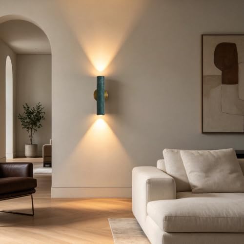 Green Marble Cylinder Wall Sconce, Brass Light - Image 3