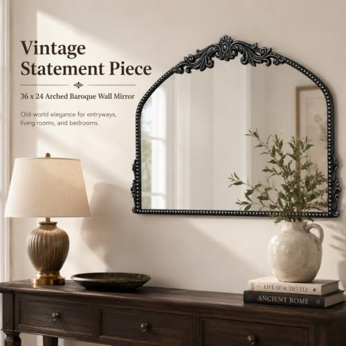 Arched Wall Mirror, 36×24 Inch Baroque Black Frame - Image 7