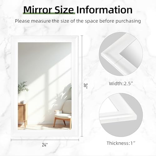 24x36 Inch White Rectangle Bathroom Mirrors - Image 4