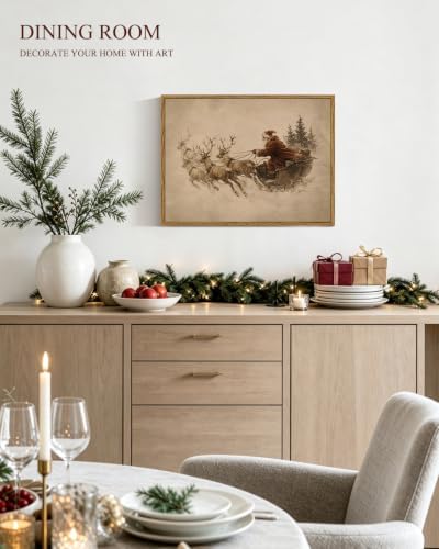 ARPEOTCY Vintage Winter Christmas Framed Wall Art, Santa Reindeer - Image 3