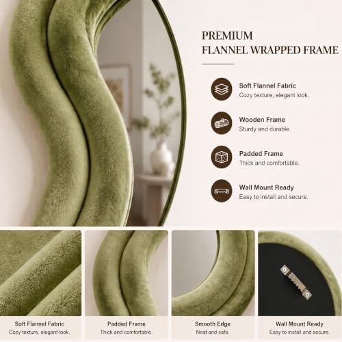 BOJOY Full Length Mirror, Flannel Wrapped Wooden Frame Floor Mirror, Irregular - Image 7