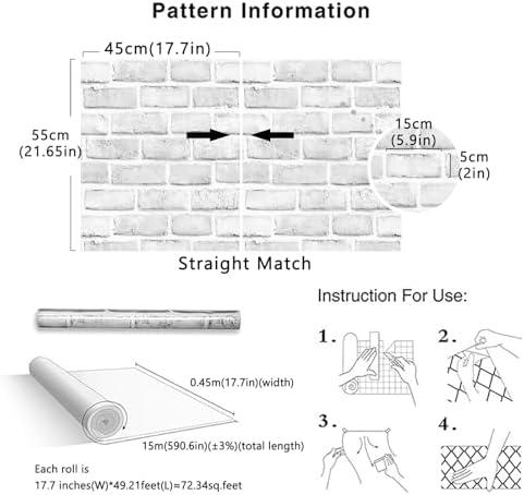 Cohoo Home White Brick Wallpaper Peel and Stick Contact Paper Faux 591”×18” - Image 3