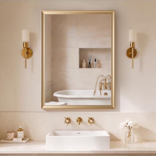 Gold Bathroom Mirror 30x40 Inch, Rectangle Vanity Mirror by Miralab