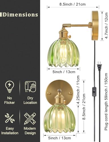 Plug in and Hardwired Wall Sconces, Luxury Vintage Tulip Crystal Glass Shade - Image 4