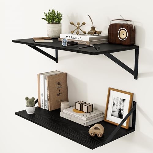 Heimlove 24W x 12D Deep Floating Shelves Set of 2 Black by Heimlove