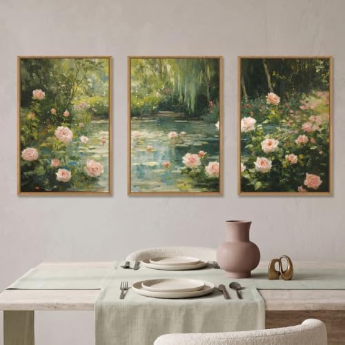 Aryroi Monet Garden Water Lilies Framed Canvas Wall Art Set, Impressionist Pond - Image 4