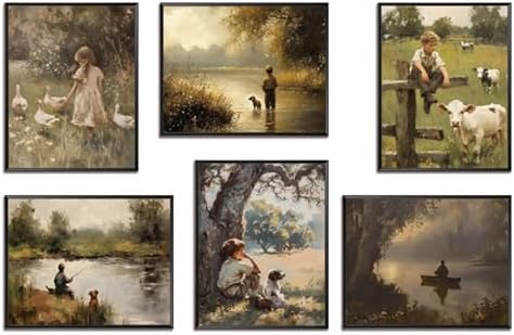 Vintage Countryside Wall Art Set of 6, Unframed Canvas Prints Rustic Farmhouse by Unknown