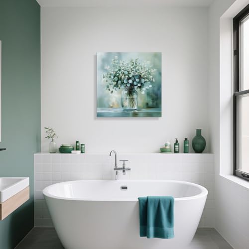 IAFWZX Wrapped Canvas Sage Green Eucalyptus Farmhouse Wall Art 12x12 in - Image 2
