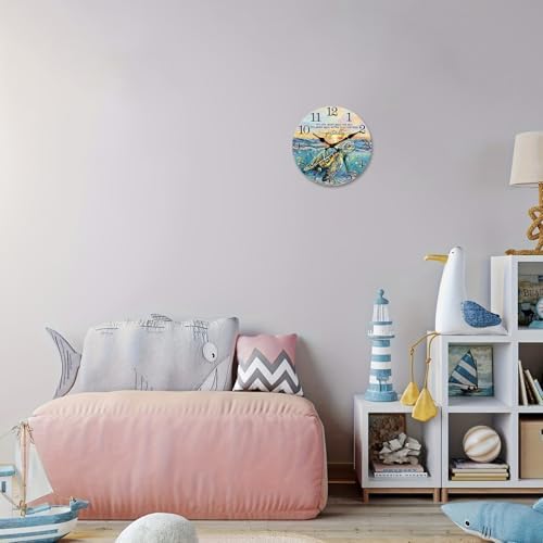 Blue Sea Turtle Wall Clock 10 Inch Silent Non Ticking - Image 2