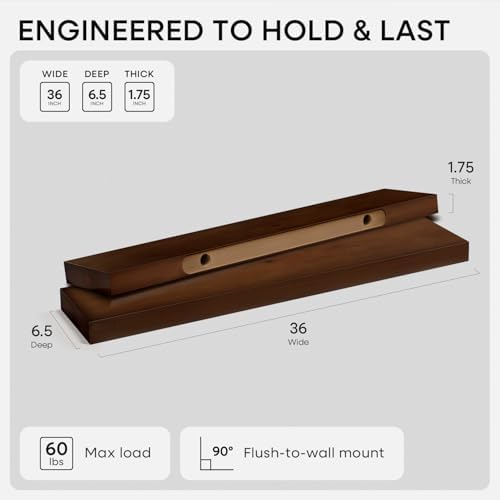 Homeforia 36 Inch Floating Shelves, High-End Solid Pine Wood - Image 2