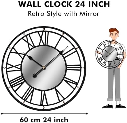 Metal Wall Clocks Battery Operated Vintage Black Mirror Large Iron Wall Clock - Image 5