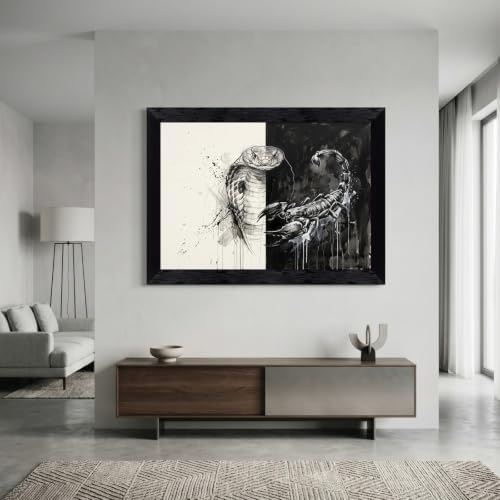 Framed Canvas Wall Art Mixed Media King Cobra Scorpion Monochrome Splatter - Image 7
