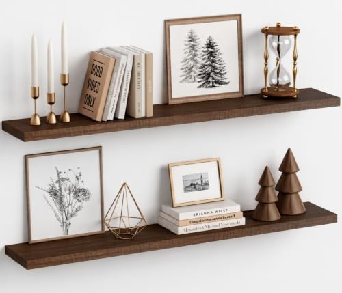 Harwaya 48 inch Floating Shelves Dark Wood, Long Wall Shelves by Harwaya