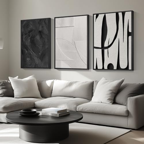 Framed Black and White Abstract Wall Art - Image 2