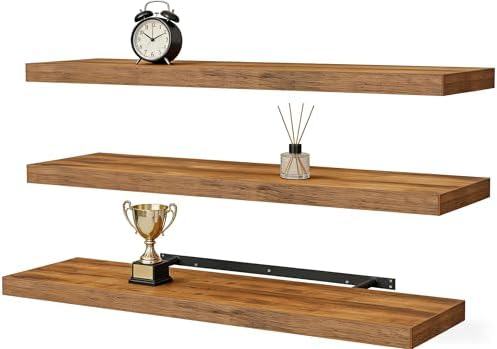Vervida® Rustic Brown Floating Wall Shelves 47.2in Set of 3 Storage Hidden by Vervida