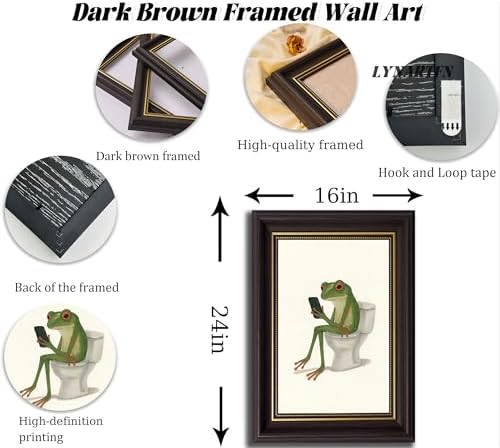 Dark Brown Framed, Funny Frog Wall Art-Whimsical Frog on Toilet - Image 4