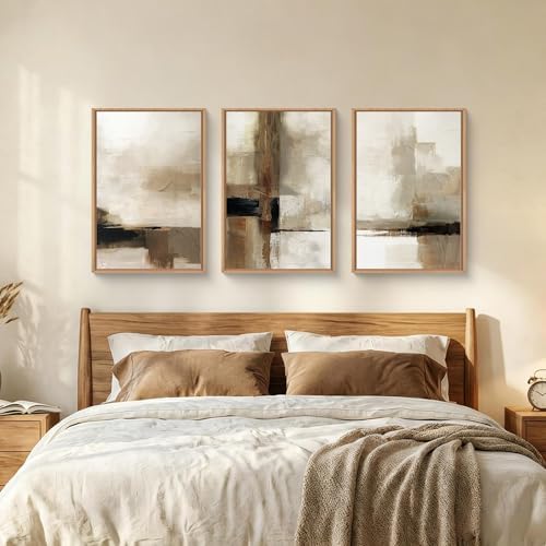 Abstract Neutral Vintage Earth Tone Framed Canvas Wall Art Set-24"x36"x3 - Image 4
