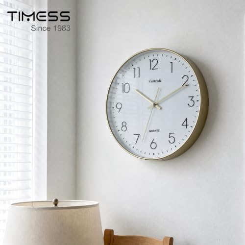 TIMESS 12 Inch Silent Wall Clock，High-Precision Analog Clock，Gold Trim - Image 2