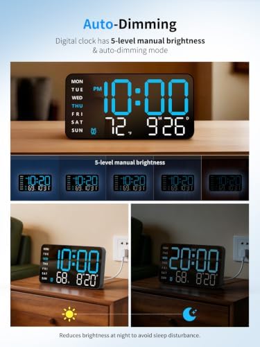 Abovsare Digital Wall Clock, Digital Clock Large Display, Corded LED Alarm - Image 3