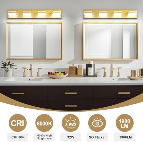 Modern LED Gold Acrylic Bathroom Lights Fixtures 4-Light - Image 4