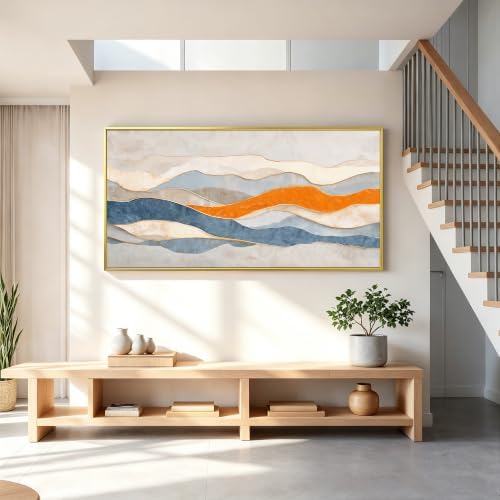 Large Blue And White Gold Framed Abstract Wall Art - Image 3