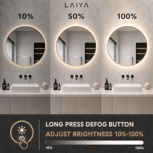 LAIYA 36 Inch Gold Round LED Bathroom Mirror, Anti Fog, 3 Colors - Image 4