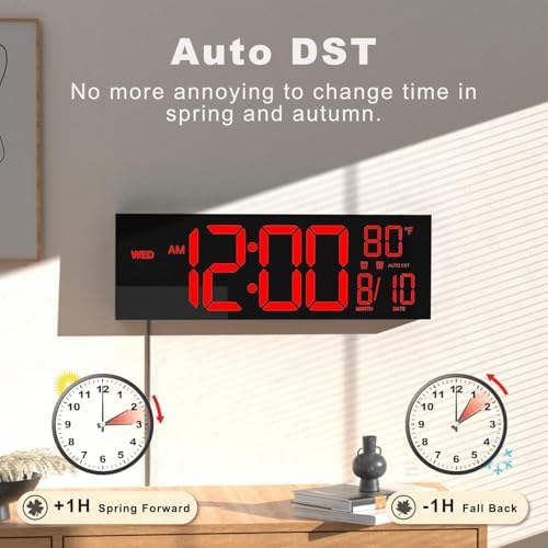 JALL 13" Large Digital Wall Mount Clock, Count Down Timer, Big LED, Temperature - Image 4