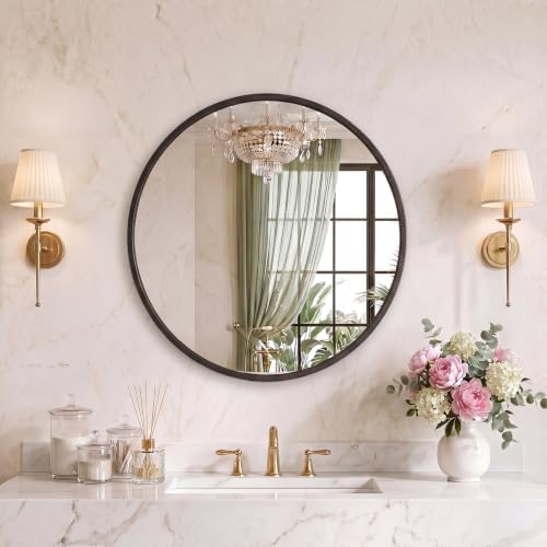 Sweetcrispy 24 Inch Round Wall Mirror, Bathroom Mirrors by Sweetcrispy