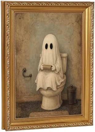 Vintage Gold Framed Cute Ghosts on Toilet Halloween Wall Art 9x11Inch by QWETYY666WallArt