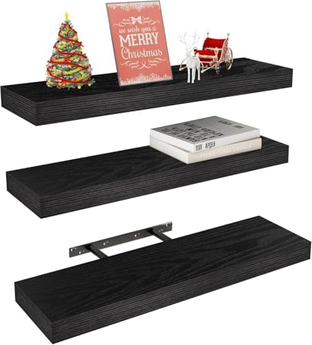 Vervida® Black Floating Wall Shelves Set of 3 Decor Storage Hidden by Vervida