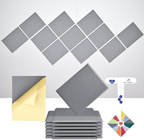 12 Pack Self-Adhesive Acoustic Panels, 2nd Generation Sound Absorbing Panel by DEXMOKO