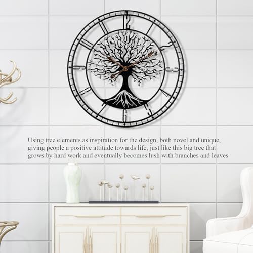 Dankeit Tree of Life Wall Clock, 24Inch Metal Black Family Tree Oversized Wall - Image 4