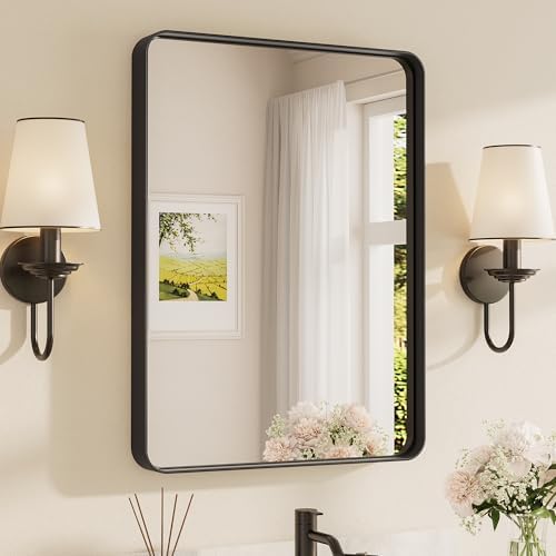 TETOTE Black Framed Bathroom Mirror, 24 x 32 Inch Matte Metal Frame Vanity by TETOTE