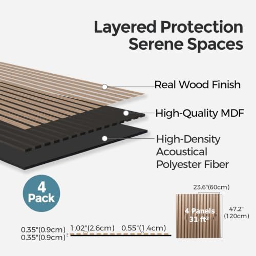 AKUMAX Extra-Thick 0.7" Wood Slat Acoustic Wall Panels, 4 Pack 47.2" x 23.6" - Image 5