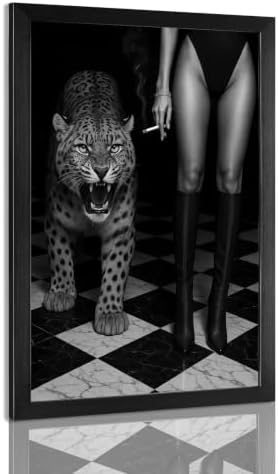 Black And White Leopard Poster Trendy Women Boots Canvas Wall Art Bold Glam by Unknown