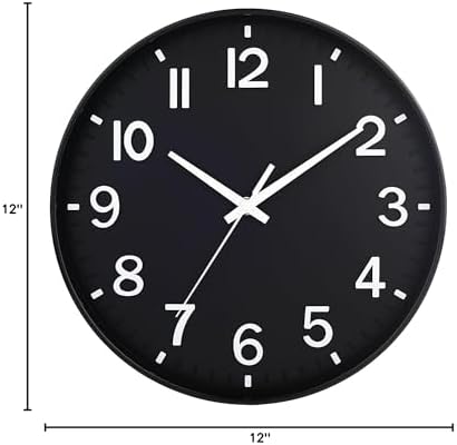HZDHCLH 12 Inch Silent Wall Clock Battery Operated Non Ticking Black - Image 7