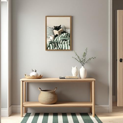 Cats Reading Books Wall Art Cute Animals Canvas Wall Decor Black Cat Pictures - Image 2