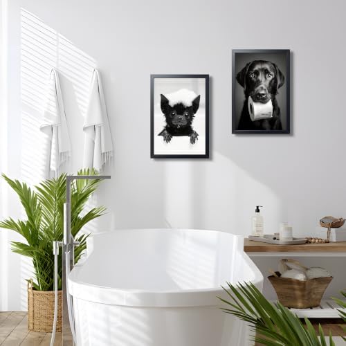 Black and White Bathroom Wall Art, Funny Labrador Dog Canvas Prints Poster - Image 5