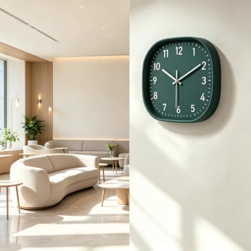 8Inch Dark Green Square Wall Clock Silent Non Ticking Analog Clock - Image 6