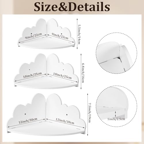 Novabright 3 Pack Cloud Floating Corner Shelves, 9/10/12 Inch Wall Mounted - Image 2
