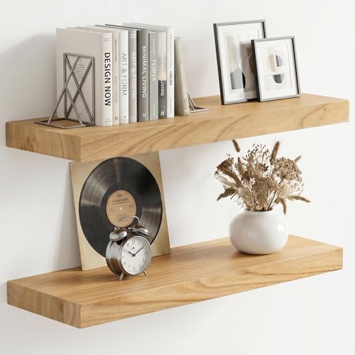 fuqing 20 Inch Floating Shelves 6.7'' Deep Natural Wood Shelves Set of 2 by Fuqing