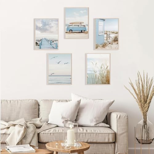 Set Of 5 Beach Wall Art Summer Poster Ocean Themed Poster 8x10Inch Unframed - Image 5
