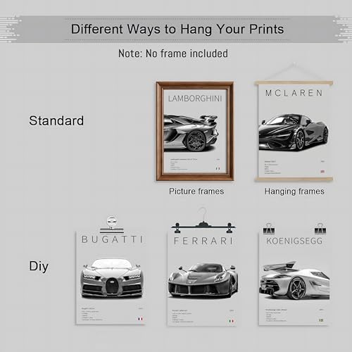 HTTART Car Posters for Boys Room Set of 6, Vintage Race Car Wall Art, Supercar - Image 5