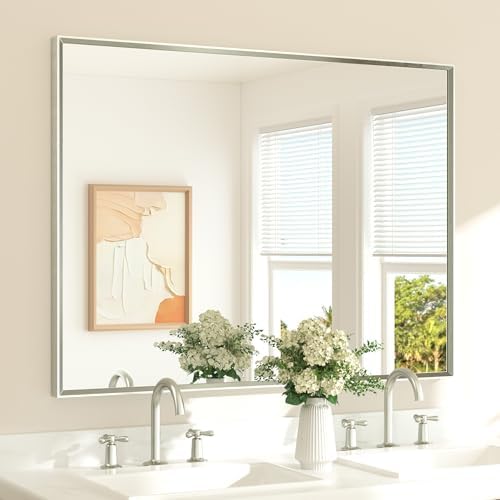 TETOTE Brushed Nickel Bathroom Vanity Mirror 48" x 36" Beveled Framed Bathroom by TETOTE