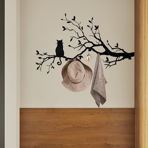 Black Cat Tree Branch Wall Decor, Cat Wall Decor, Wall Mounted Coat Rack - Image 3