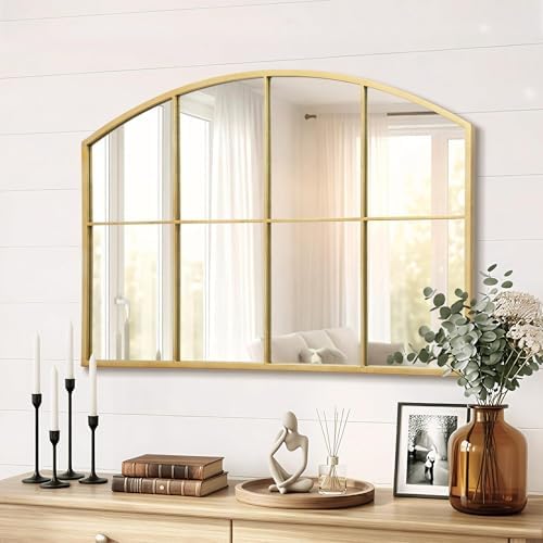 Besdomus Gold Wide Arched Mirror: 42"x28" Gilded Ornate Window Mirror by Besdomus