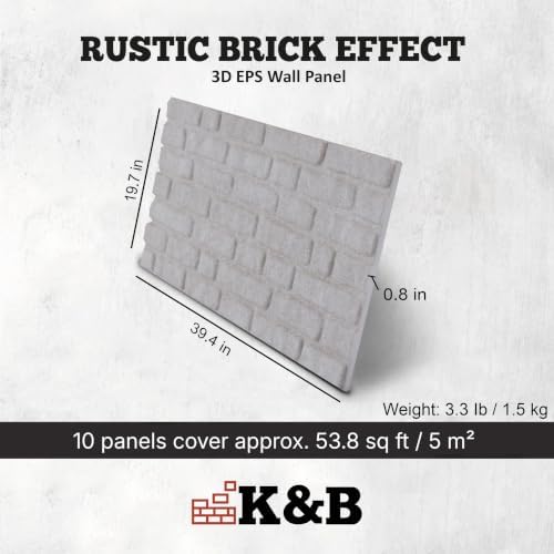 K&B Panels 3D Wall Panels, Rustic Brick Effect Styrofoam Wall Panelling Kit - Image 3