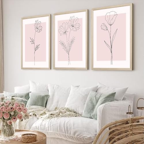 Pink Wall Art Pictures Decor Blush Pink Flower Canvas Painting Floral Botanical - Image 3